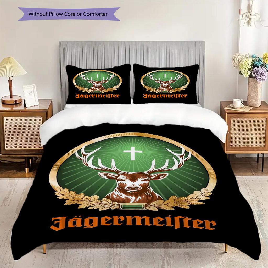 Royal Stag Emblem Cross Laurel Bedding (1 * duvet cover + 2 * pillowcase, without core) 2D Flat Christmas birthday gift Soft and comfortable