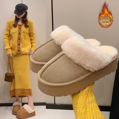 Зимние женские ботинки на толстой подошве, бархатная верхняя одежда с сумкой на голове, полушлепанцы, новинка 2025 года, ленивые популярные хлопковые туфли Мао Мао