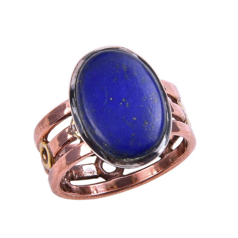 Кольцо из двухцветного серебра 925 пробы с натуральным лазуритом S.9 E2K00
