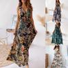 Women V-neck Sleexeless Print Open Back Casual Sexy Halter Mid-Calf Long Dress