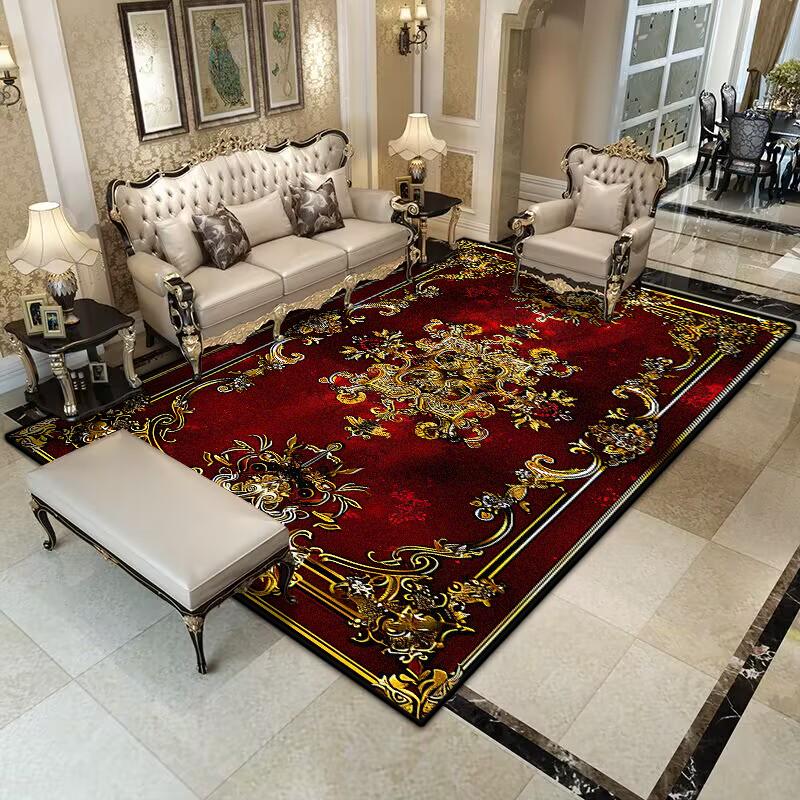 Ретро Красная ковровая дорожка Нескользящий Парадный Гардероб Домашнее украшение Роскошный Европейский стиль Большой ковер Моющийся Гостиная Легкий Роскошный коврик