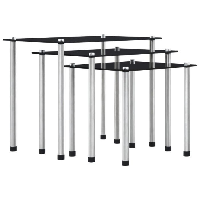 Nesting Tables - VIDAXL - Black - Tempered Glass - 3 Pieces - Contemporary Design