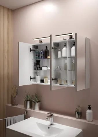 Salsa hanging bathroom cabinet with mirror, white, 60x60x135 cm