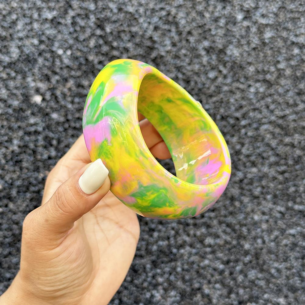 Exaggerated Acrylic Bangle Bohemian Retro Hand Ring Cute Wide Cuff Bracelets Decoration