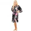 Women's Japanese-style Kimono Pajamas Short-sleeved Women's Printed Peacock Long Nightgown Simulation Silk Bathrobe