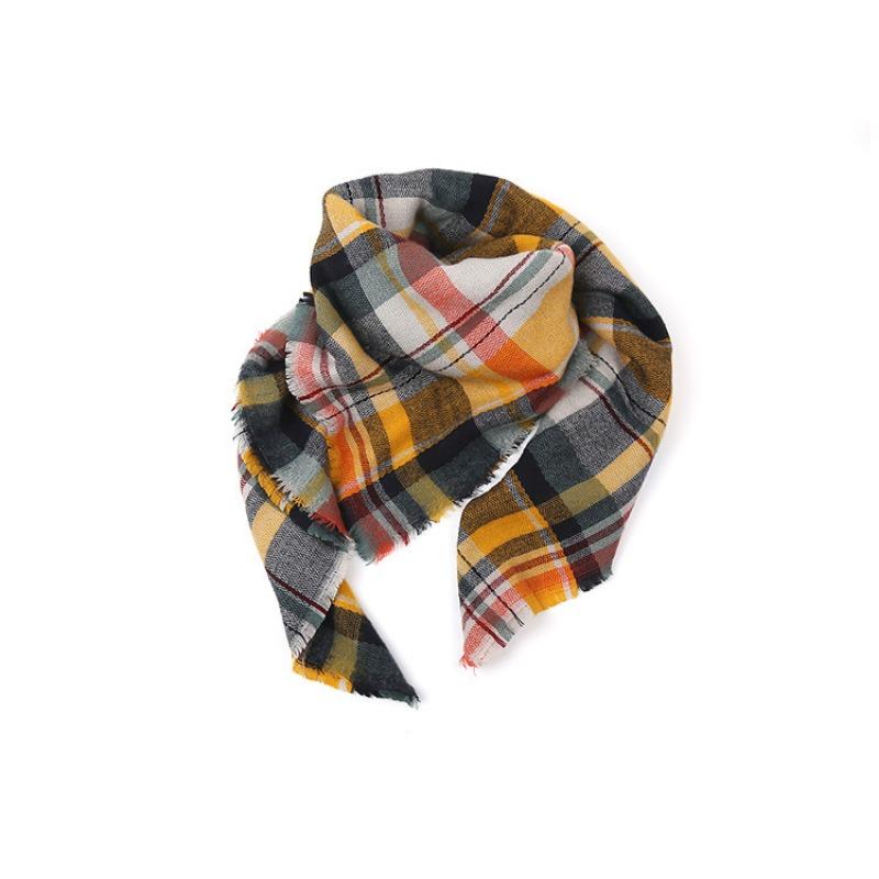 Модный квадратный шарф, осенне-зимний имитация кашемира, желтый и серый клетчатый шарф, шаль двойного назначения