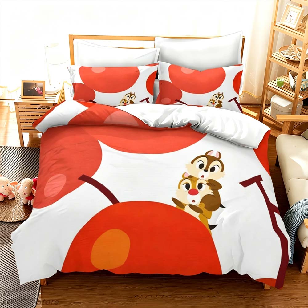 Chip and Dale Duvet Cover Pillowcase Bedding Set Adult Boy Girl Bedroom Decoration Children Gift Single Double Size