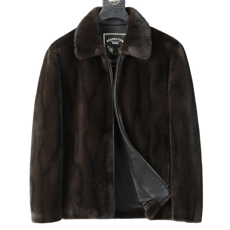 Новая зимняя шуба из бархата из золотистой норки, искусственный норковый композитный мех, цельный наряд для папы среднего возраста, однотонный лацкан