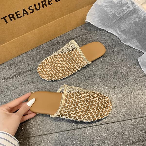 Fashion Fretwork Heels Shoes Cover Toe Slippers Flat Luxury Slides Designer Fashion Fretwork Heels Slippers Casual Cover Toe Shoes Woman