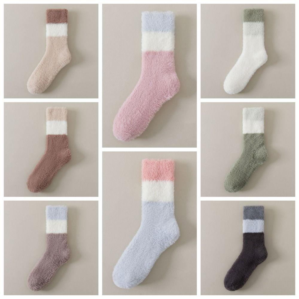 Winter Coral Fleece Socks Sleeping Mid Tube Socks Women Floor Plush Socks For Female Men