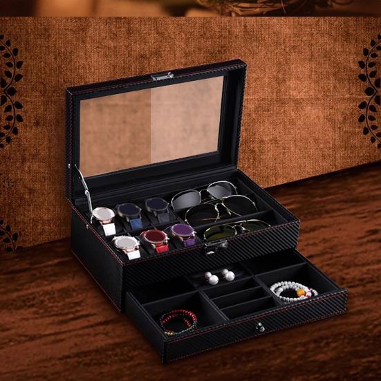 Коробка для часов, органайзер для солнцезащитных очков, большая вместимость, несколько отделений, дизайн окна, держатель для часов, подставка