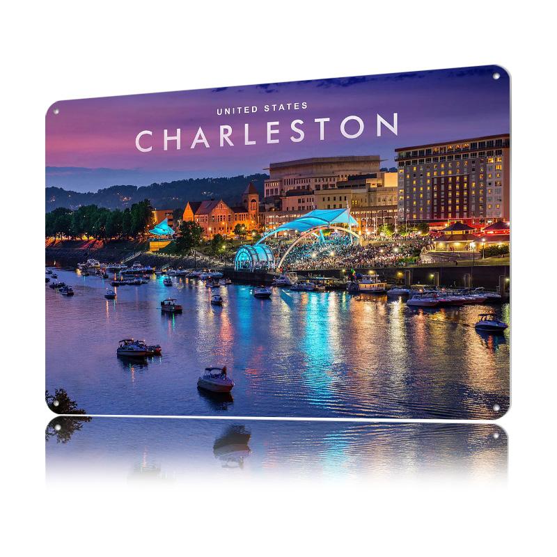 Charleston Night View Tin Poster Customized Wall Art Retro Vintage Metal Signs for Fans Room Bedroom Decoration Aesthetic House
