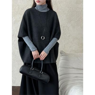 Вязаный пуловер жилет с рукавами летучая мышь в корейском стиле женский осенний повседневный универсальный мягкий свитер