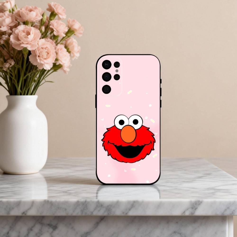C-Мультяшный R-Красный милый A-Элмо-O Чехол для телефона для Samsung S25,24,23,22,30,21,10,9,Ultra,Plus,Lite,FE,4,5 G Мягкий черный чехол