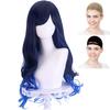 CaseEden Cosplay Long Dark Blue Blue Includes 2 Wig Nets Wig, Wavy, 70cm, Heat-Resistant, & Gradient,