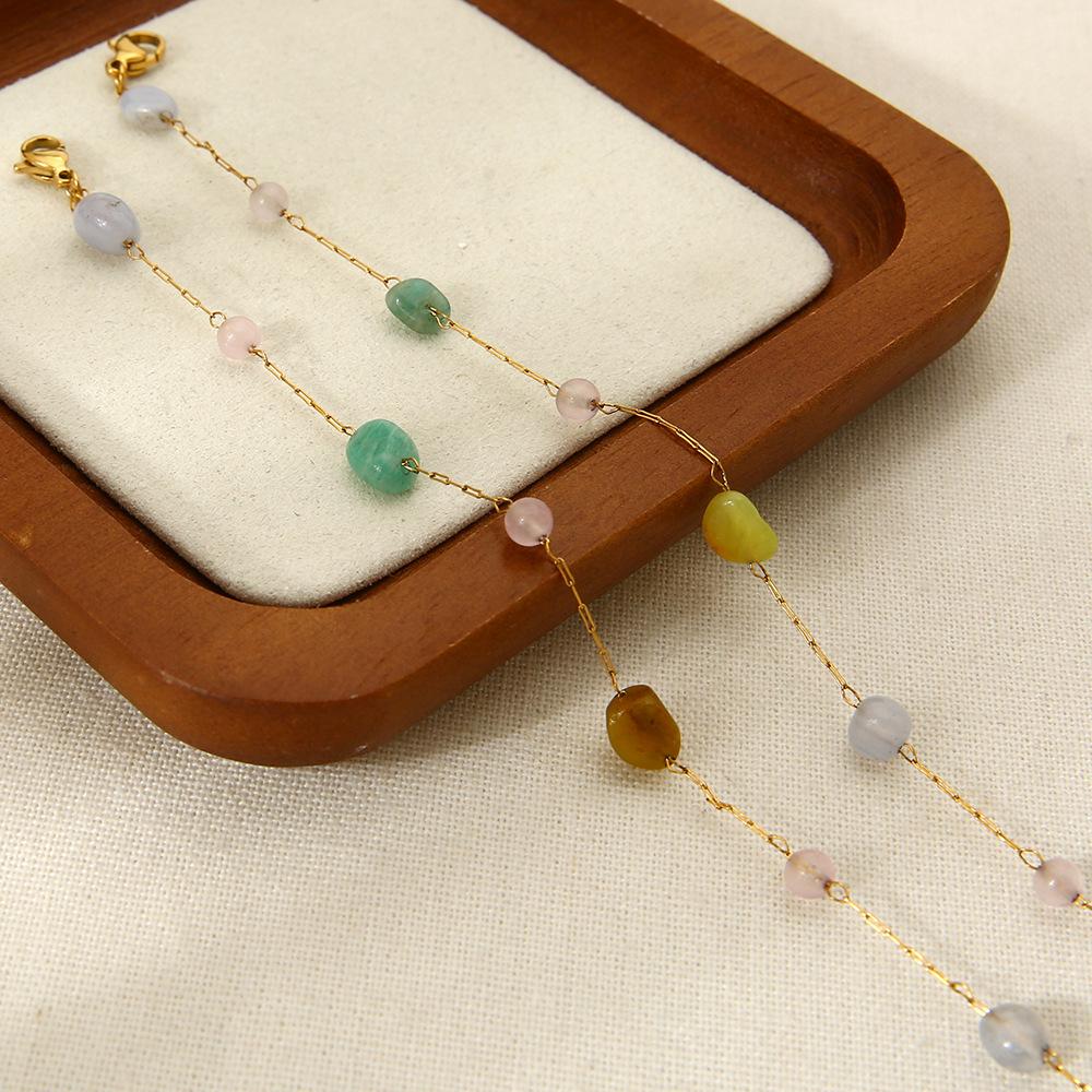 ins Dopamine Color Irregular Natural Stone Bracelet Necklace Plated 18k Gold Stainless Steel Versatile Jewelry Women