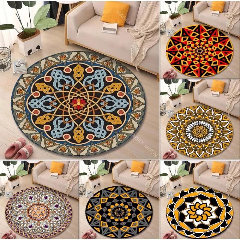 1 шт. Круглый ковер с принтом мандалы, ковры для гостиной, кресла, украшение для дома, детский игровой коврик для ползания, мягкий, противоскользящий, декор