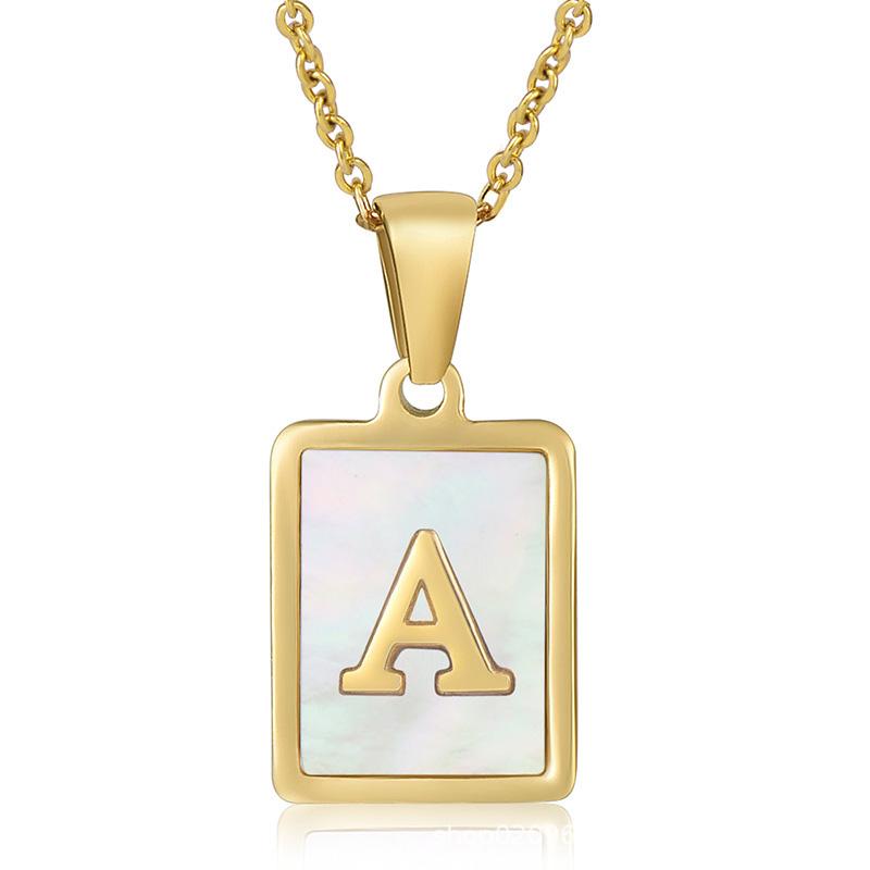 Name Letter Shell Pendant Necklaces White Square Initials Stainless Steel Necklace Gold Color Chain Jewelry for Women