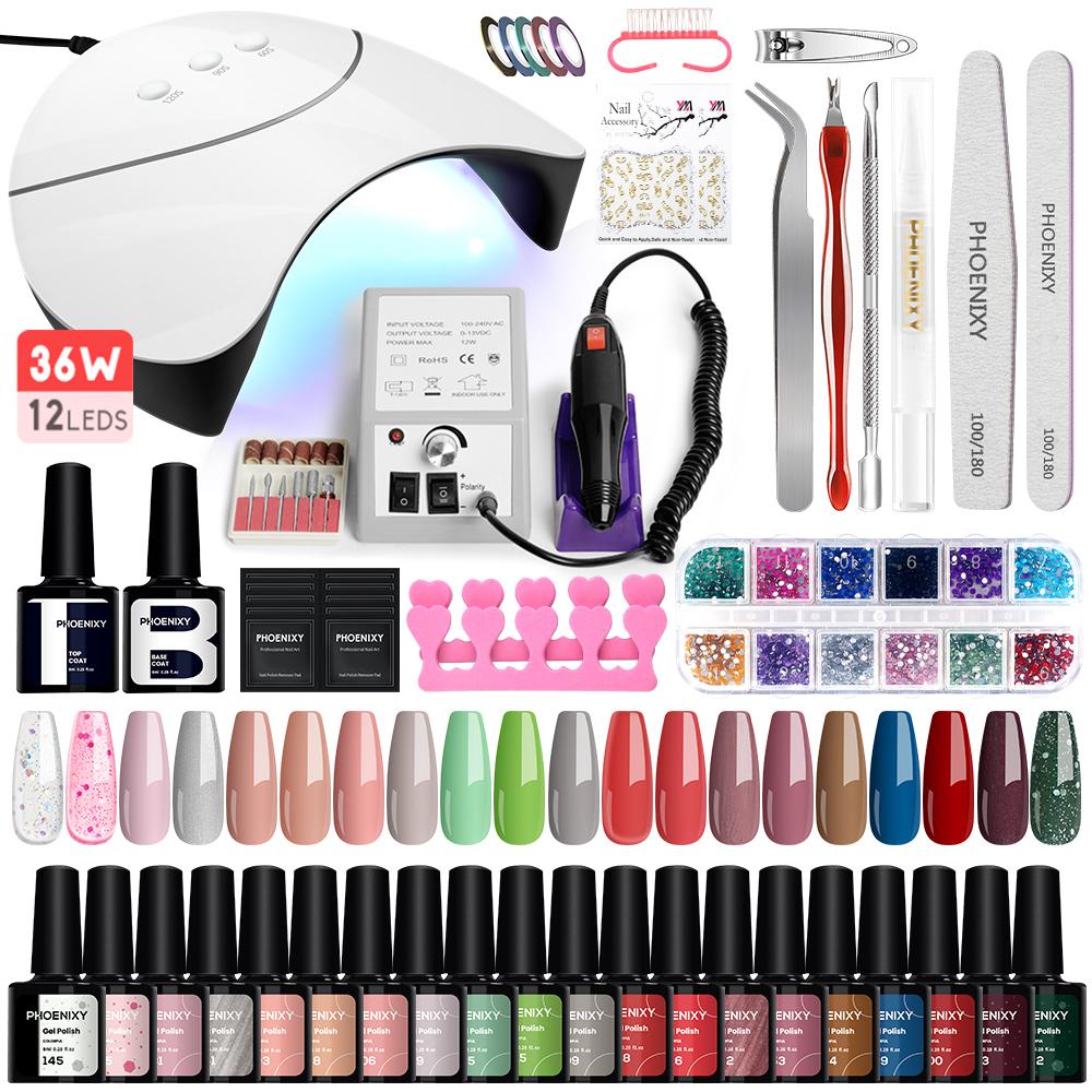 PHOENIXY Набор гель-лака для ногтей Pure Color Polish Полигель для ногтей Soak Off Gel с УФ-светодиодной лампой 36 Вт Набор маникюрных инструментов Стартовый и профессиональный