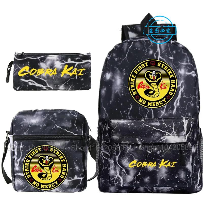 3 шт. Рюкзаки Cobra Kai Аниме Мочила Девочки Мальчики Подарок Студент Подросток Школьные Сумки Унисекс Дорожная Сумка Сумка Через Плечо Пенал