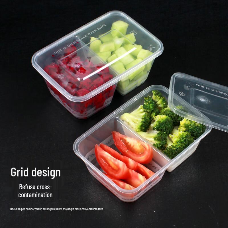 Disposable Double Compartment Microwavable Lunch Boxes, 50-Pack