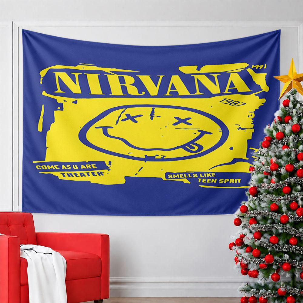 Дизайн-узор Nirvana Grunge Смайлик Настенный Гобелен Декоративный Гобелен Домашний Декор для Спальни и Гостиной
