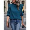 Spring and Autumn Women's Blouse Ruffled Edge Stand-up Collar Splicing Ruffled Lantern Sleeve Temperament Women's Tops