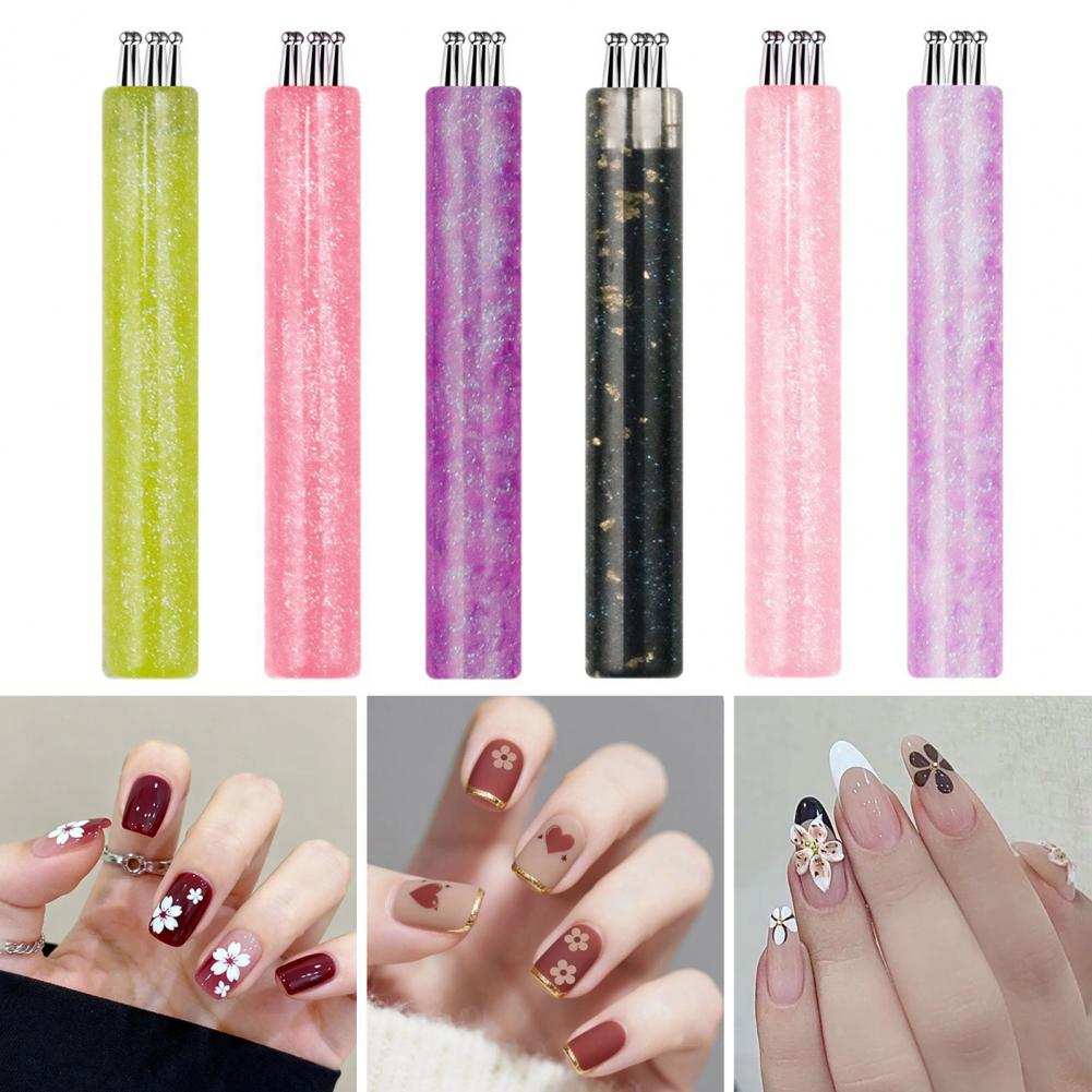 1/4Pcs Flower Nail Dotting Pen 5-Petal Flower Nail Design Ballpoint Pen with Stainless Steel Ball DIY Manicure Art Tools