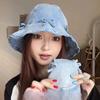 Japanese Sweet and Versatile Bow Denim Fisherman Hat Spring and Autumn Casual Hat Women's Face Small Bucket Hat Basin Hat Trendy