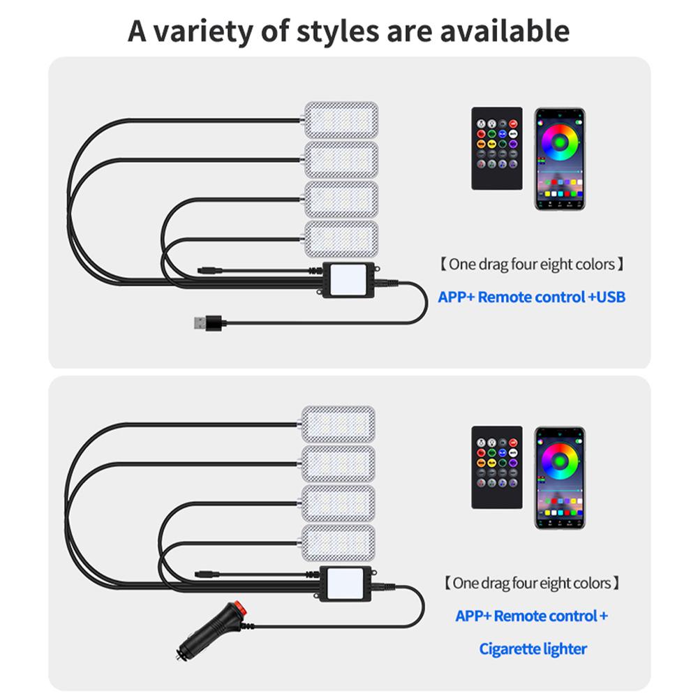 LED Car Atmosphere Decorative Lamp Backlight Remote App Music Control Auto RGB Ambient Lights Foot Strip Lighting Kit