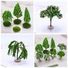 Plastic Model Trees Artificial Plants Natural Green Artificial Moss Rocks/Wooden Base Mini Tree Simulation Bonsai Figurine