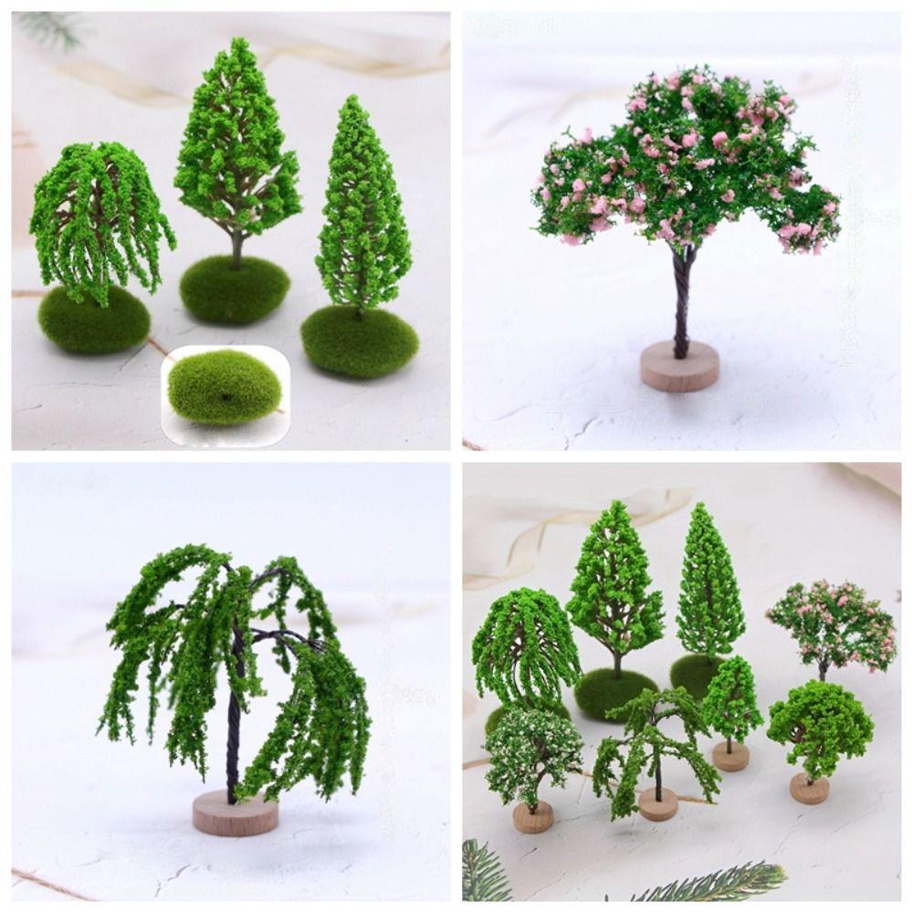 Artificial Moss Rocks/Wooden Base Model Trees Natural Green Dollhouse Mini Tree Building Model
