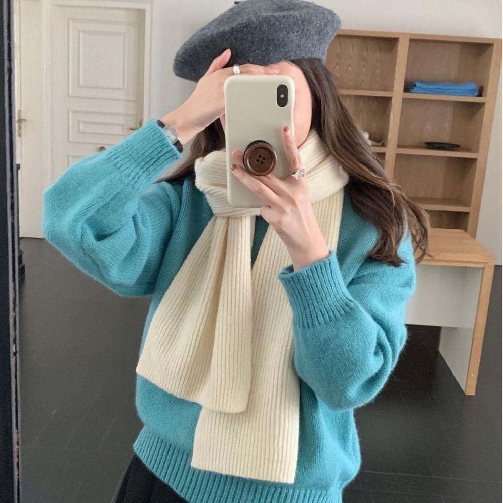 Simple Winter Cashmere Scarf Solid Color Women Scarves Shawl Casual Wool Knitted Scarf Gifts