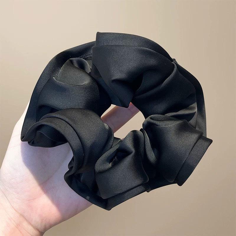 Simple French Large Intestine Ring Exquisite Satin Black Fungus Edge Hair Ring Hair Rope