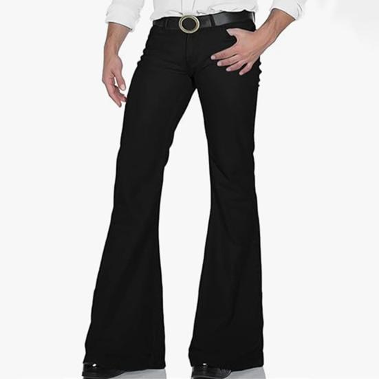 Мужские расклешенные брюки с 4 карманами, средней посадки, однотонные, на пуговице и молнии, длинные