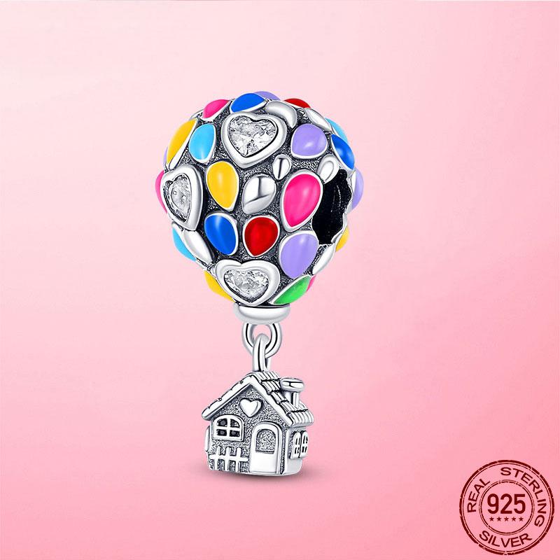 Travel Beads 925 Sterling Silver Pendant CZ Blue Pink Air Balloon Dangle Charm Fit Original Fashion Bracelet Fine Jewelry