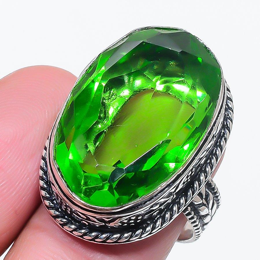 Натуральный Перидот Драгоценный Камень Ручной Работы Ювелирное Изделие из Стерлингового Серебра 925 пробы Кольцо Размер 6 a7r49