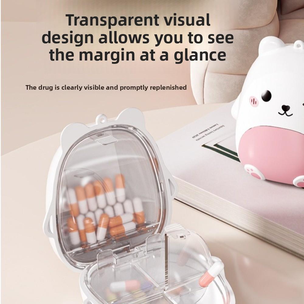 Cartoon Bear Drug Storage Case 5 Grids Mini Pill Organizer Portable Pill Dispenser Box for Travel