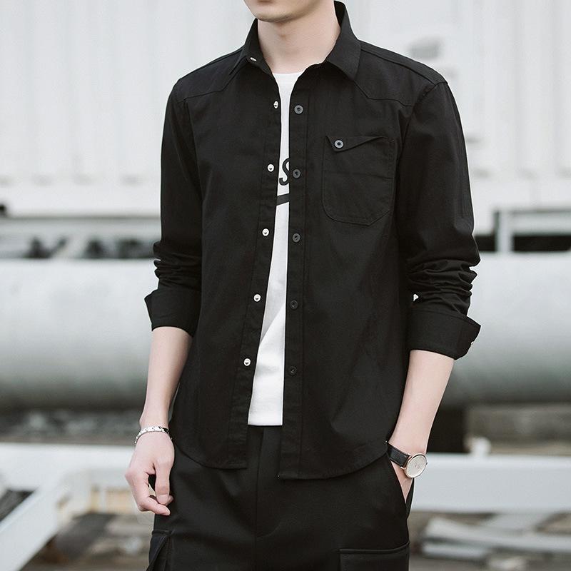 Новая мужская рубашка с длинным рукавом, осенняя, корейская версия, трендовая, красивая рубашка, весна и осень, плотное черное повседневное тонкое пальто для мужчин