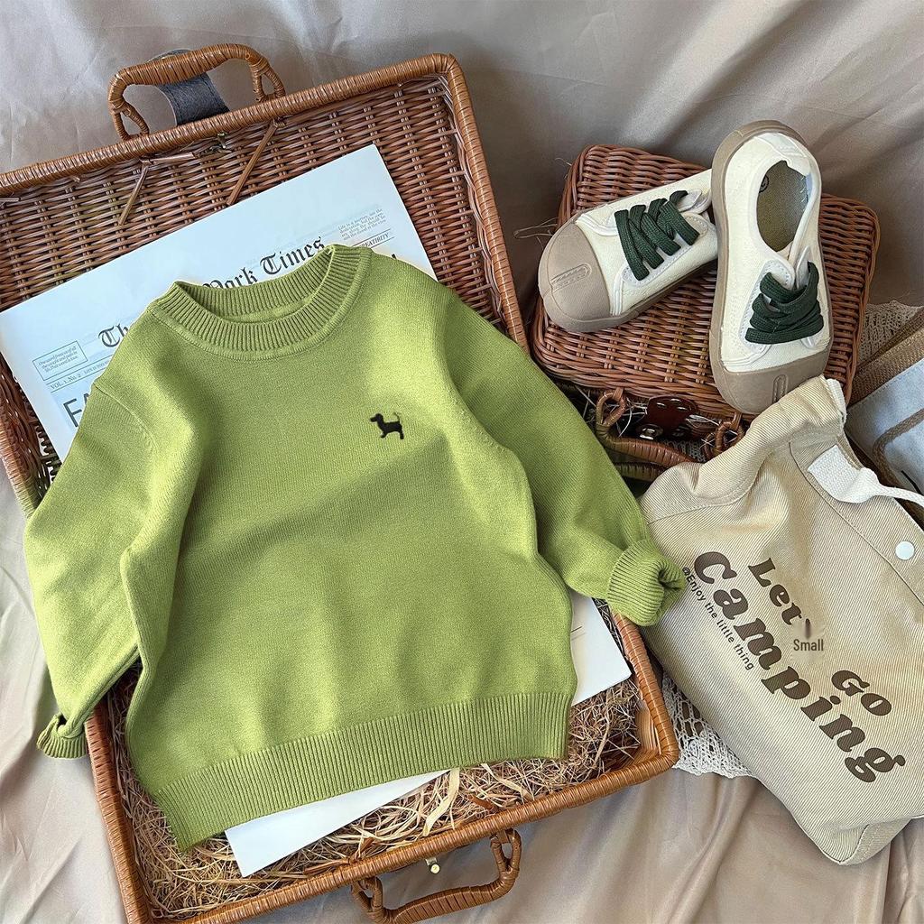 Детский вязаный свитер с круглым вырезом - Осень/Зима, Вышитый, Свободного кроя, Унисекс