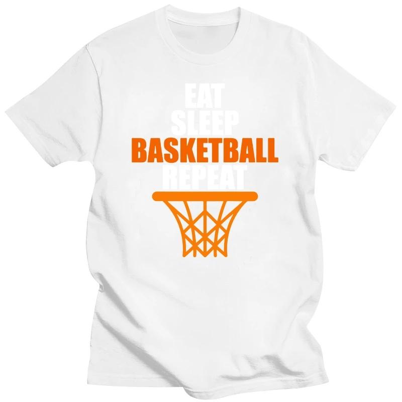 Футболки Funny Eat Sleep Basketball Repeat, хлопковые, уличная одежда, с коротким рукавом, подарки на день рождения, летний стиль, футболка, мужская одежда