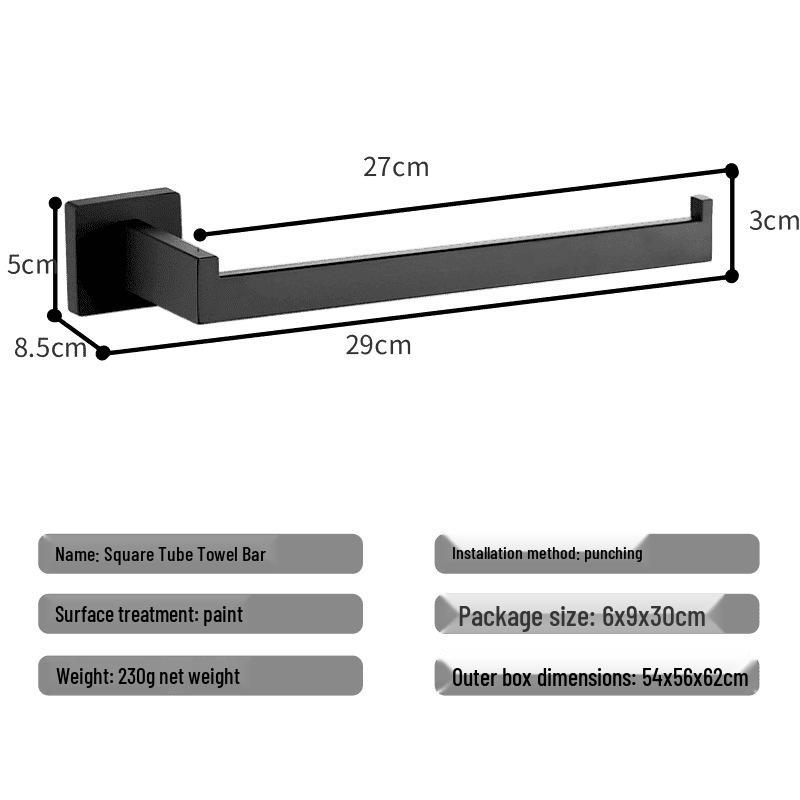 Black Bathroom Hardware Set: Towel Bar, Toilet Paper Holder, Towel Ring, Coat Hook, Storage Rack