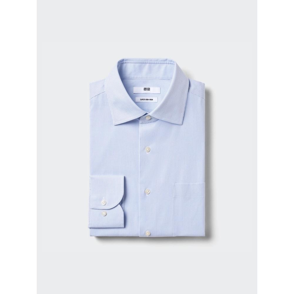 Uniqlo Рубашка Super Non Iron с длинным рукавом и полушироким воротником в полоску