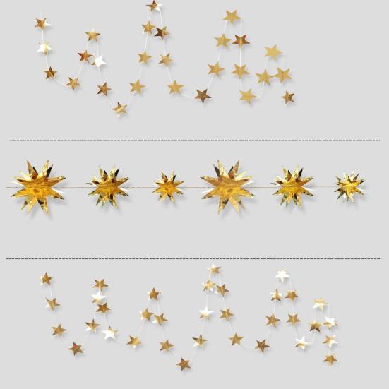 Золотая Рождественская Гирлянда Звездный Серпантин 3D Звезды Металлическая Бумага Подвесной Баннер Праздничное Украшение