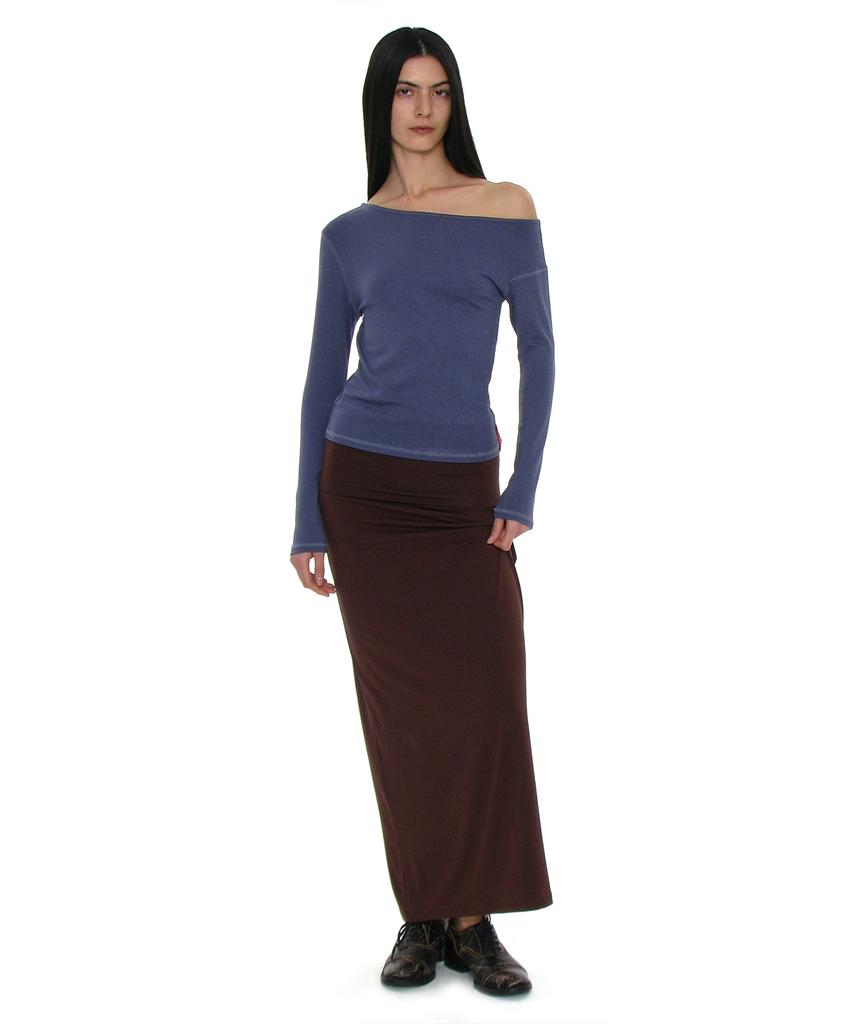 Partimento Woman Pwc Folding Waist Jersey Maxi Skirt_Dark Brown