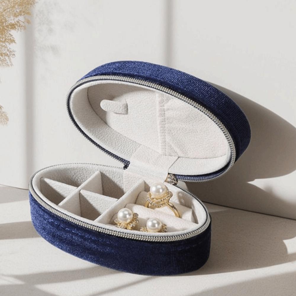 Oval Shape Velvet Jewelry Display Box Divided Compartments Travel Jewelry Case Wedding Gift