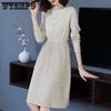 Knitted Dress for Women's Winter Casual Half Turtleneck Sweater Slim Solid Color Mid-length Sweater Dress