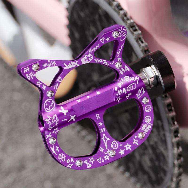 Aluminum Alloy Mountain Bicycles Pedals Cats Shape Cycling Pedals 3 Seal Bearings Nonslip Bike Pedals Easy to Install