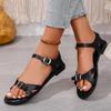 Minimalist Roman Sandals Women's Summer New Round Toe Metal Buckle Versatile Soft Sole Non-slip Strap Plus Size Flats
