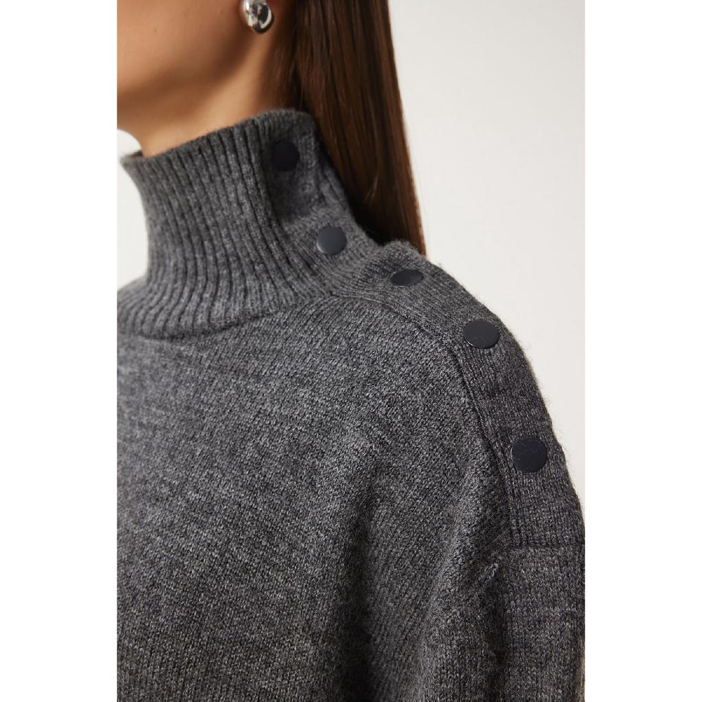 Women's Anthracite Turtleneck Knitwear Sweater Fn03390